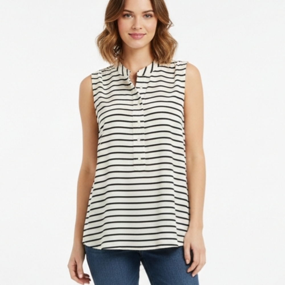 J.Crew Factory Striped Sleeveless Button-Front Popover Blouse Size 14